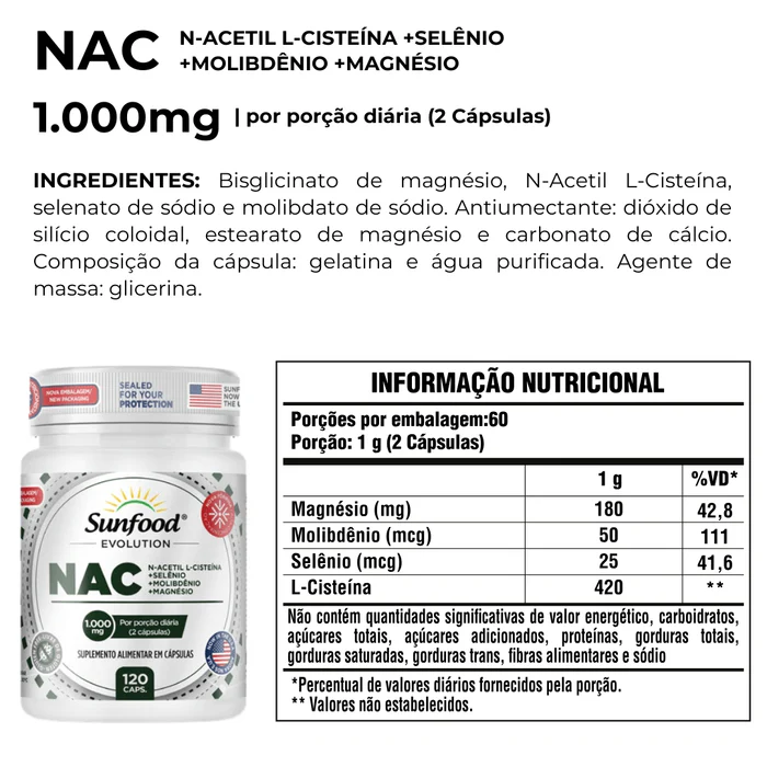 Nac Sunfood 1000mg 120Caps - Imagem 3