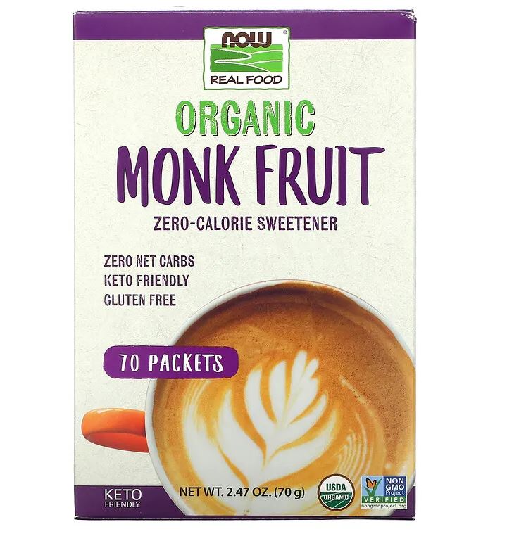Adoçante com Zero Calorias, Orgânico de Fruta de Monge, 70 Pacotes, 70g - Now Foods