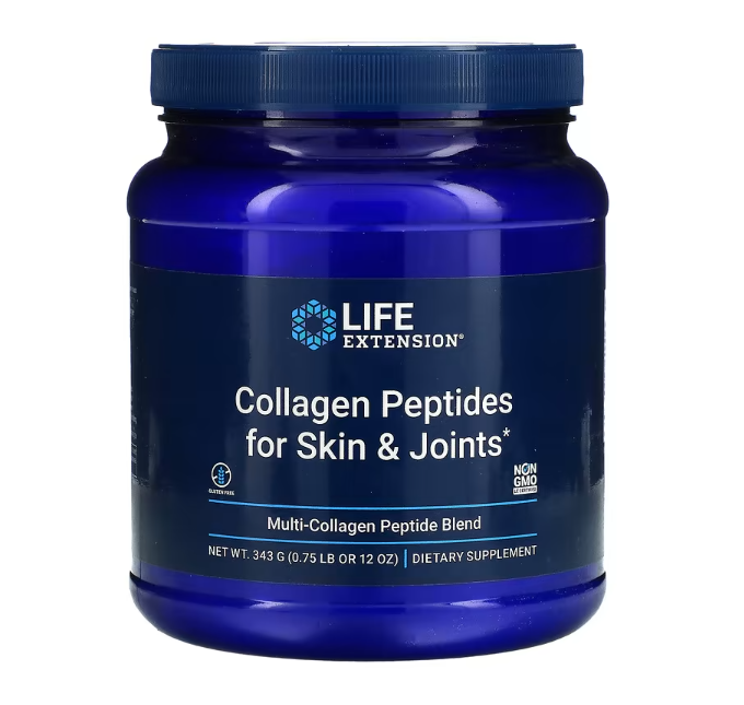 Peptídeos de Colágeno Tipo I, II e III para Pele e Articulações, 343g, Life Extension