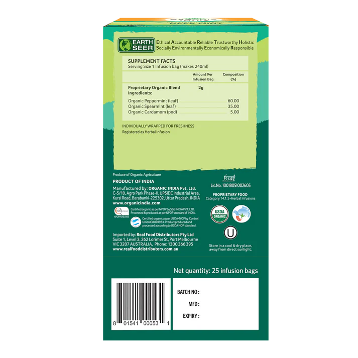 Chá Deep Mint - Organic India 25 Sachês - Imagem 2