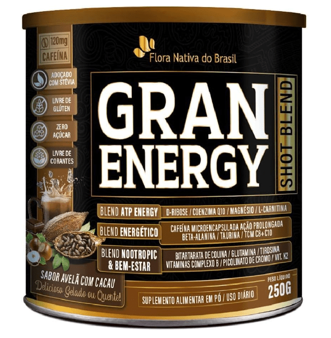 Gran Energy, Shot Blend, 250g, Sabor Avelã com Cacau, Flora Nativa
