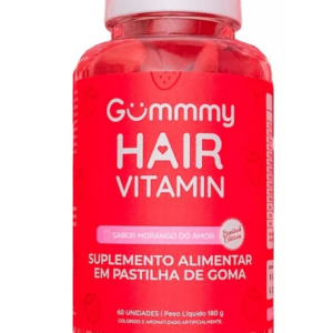 Gummy Hair, Cabelo, pele e unha, 60 Gomas Sabor Morango, 180g