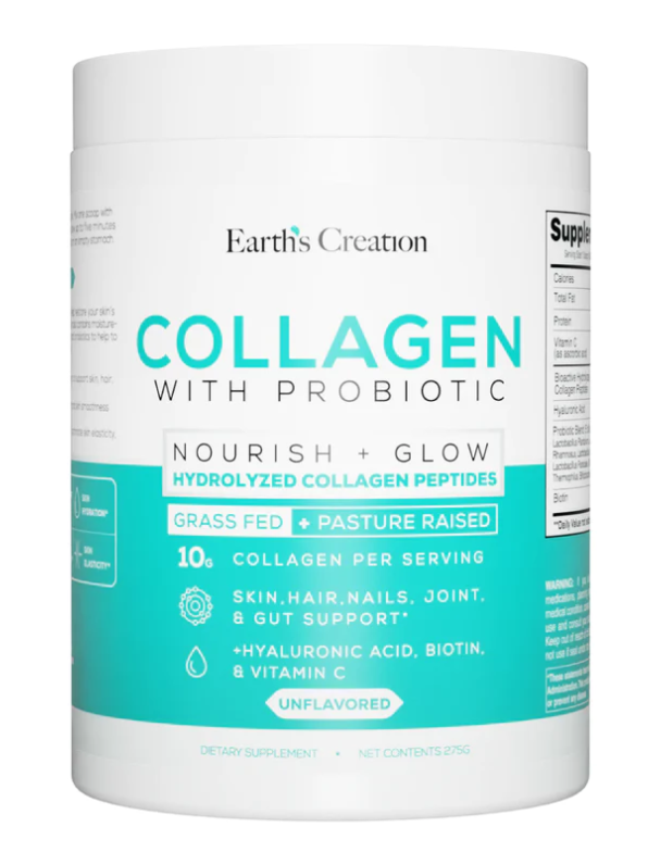 Peptídeos de colágeno hidrolisado com probióticos, Sem Sabor, 275g, Earth's creation